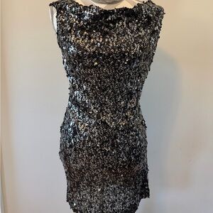 Rachel Zoe Black and Silver Sequin Backless Dress